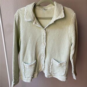 Soft Waffle Knit Button-Up Cardigan in Pale Mint